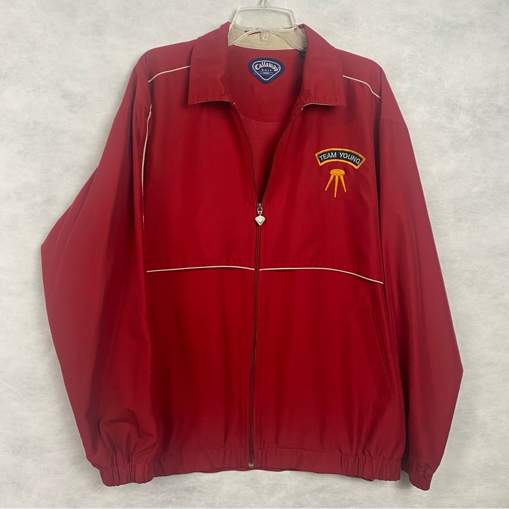 Vintage Callaway Golf Sport Jacket Men XL Red Full Zip Windbreaker Logo